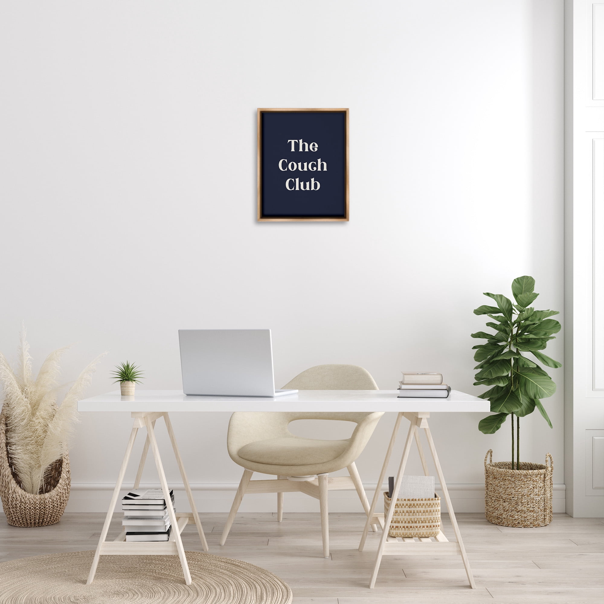 Stupell Industries Couch Club Phrase Typography Painting Brown Floater Framed Canvas Art Print Wall Art, 17 x 21
