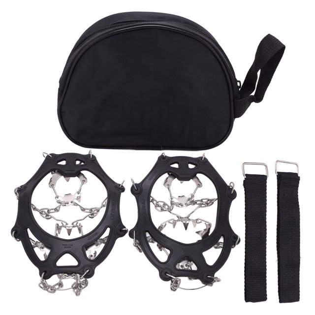 Tacos de tracción para hielo, Crampones para zapatos, empuñaduras para nieve con 19 puntas, bolsa de almacenamiento para senderismo, senderismo, montañismo, L