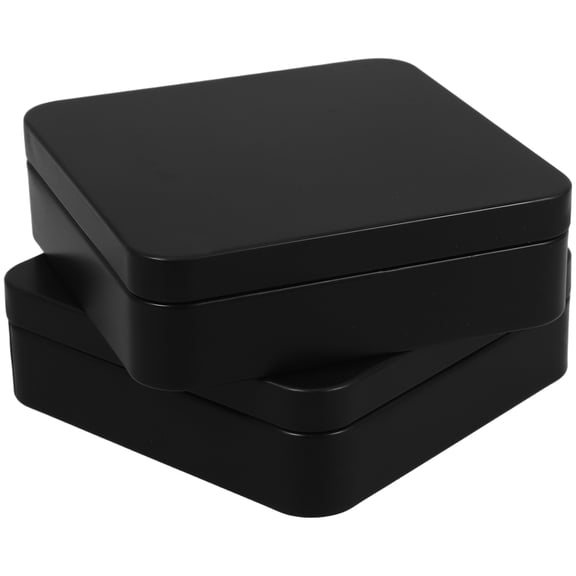 LITINKIMI Set of 2 Black Tin Storage Boxes with Lids, Containers for Playing Cards and Small Item Organization