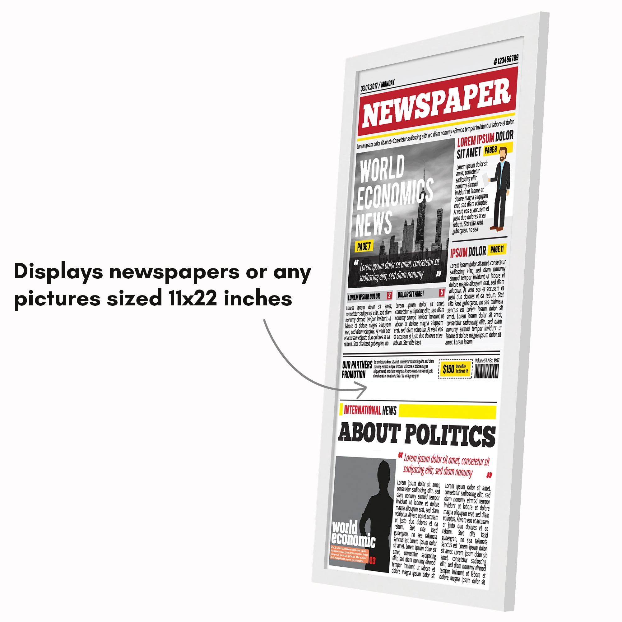 Americanflat Newspaper Frame - 11x22 Plexiglass Cover Specifically Framing Newspaper Pages - White