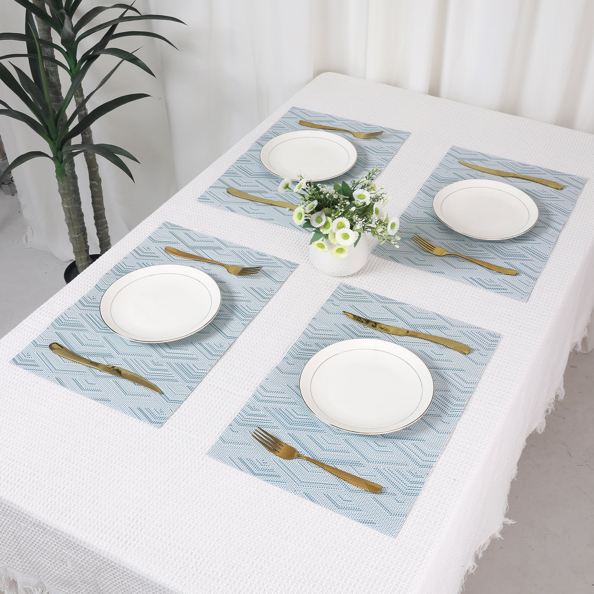 Unique Bargains Set of 8 Placemats for Dining Table Wipeable Table Mat Blue 18x12Inch