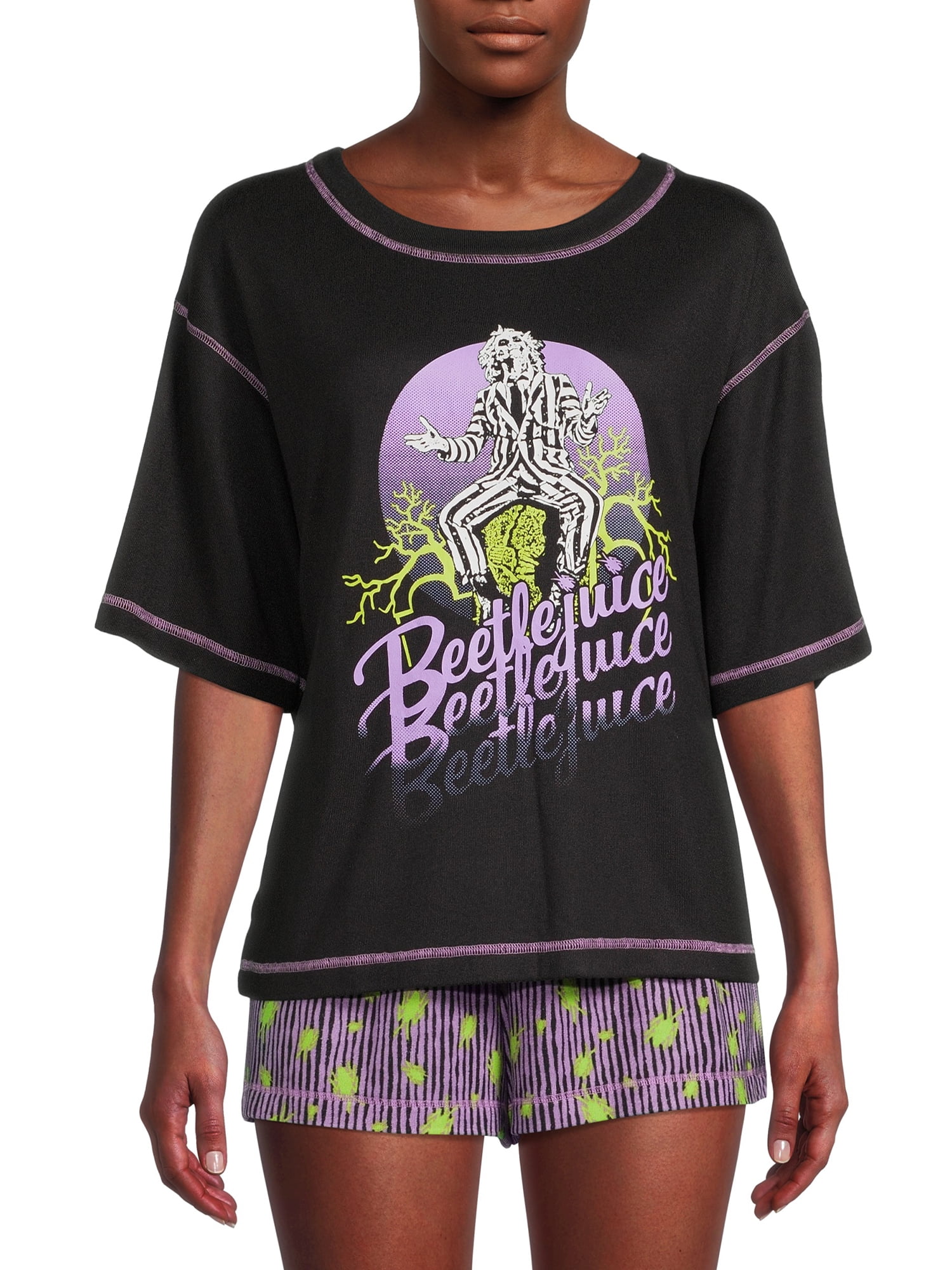 Beetlejuice Women's and Women's Plus Short Sleeve Top and Sleep Shorts