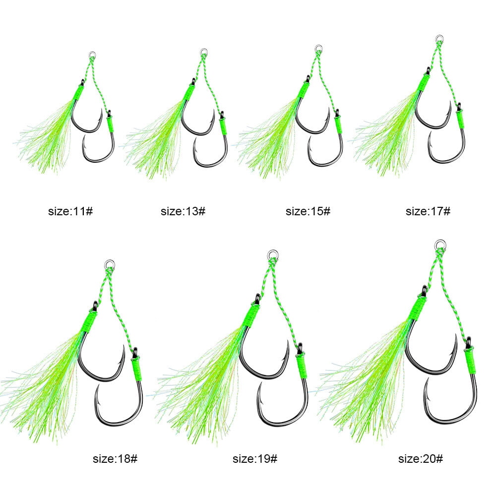 20 Pairs Double Assist Hooks Stainless Steel Wire Slow Jigging Pitch Jig Fishhook