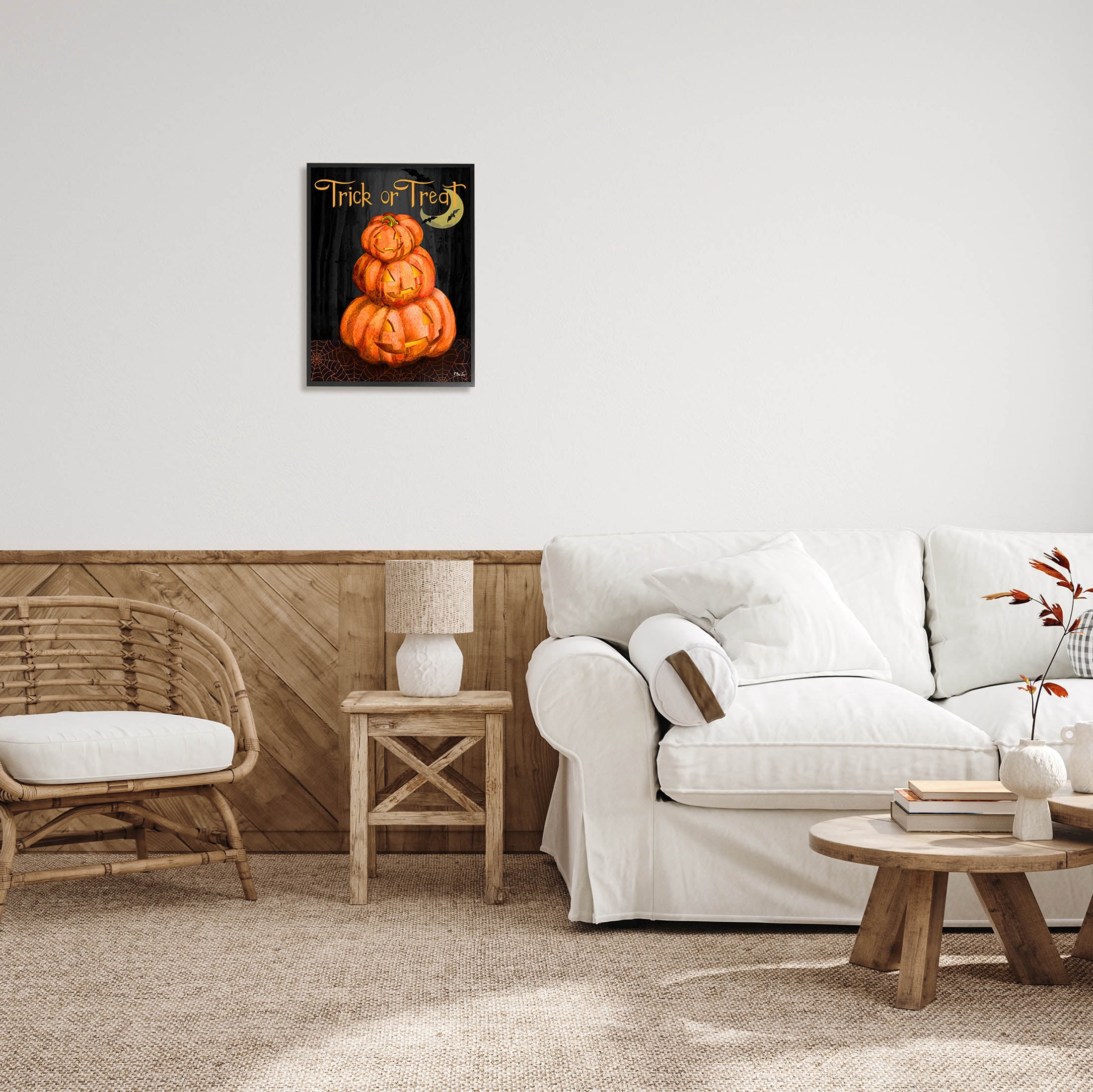Stupell Industries Trick Or Treat Halloween Jack-o-Lantern Graphic Art Black Framed Art Print Wall Art, Design by Paul Brent