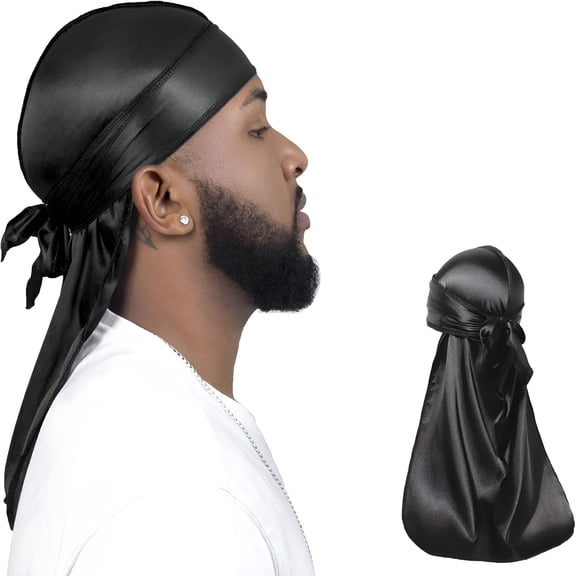 TUWAFE 2 Pieces Silky Durag Pack for Men Women Waves, Premium Satin Deluxe Du-rag