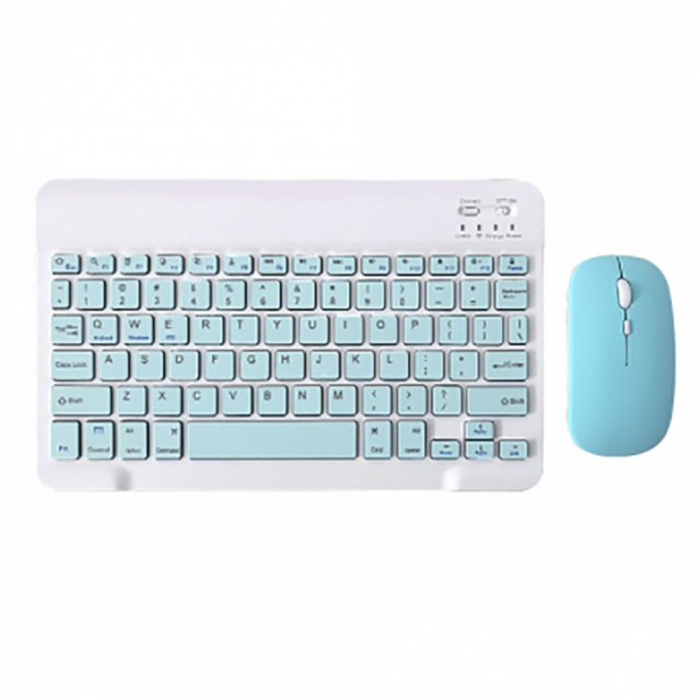 Clavier Bluetooth Sans Fil Portable Mouse Ensemble pour Android Ios Windows Téléphone Tablette Vert 7 Pouces