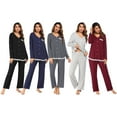 thumbnail image 5 of Xmarks Womens 2 piece Long Sleeve Button Down Pajama Set Casual Solid Color V Neck Tops and Elastic Waist Drawstring Pant, 5 of 6