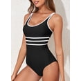 thumbnail image 5 of SHEWIN One Piece Swimsuit Women Color Block Bathing Suits Criss-Cross Back Scoop Neck Swimsuits Padded Athletic Training Swimwear Black, 5 of 11