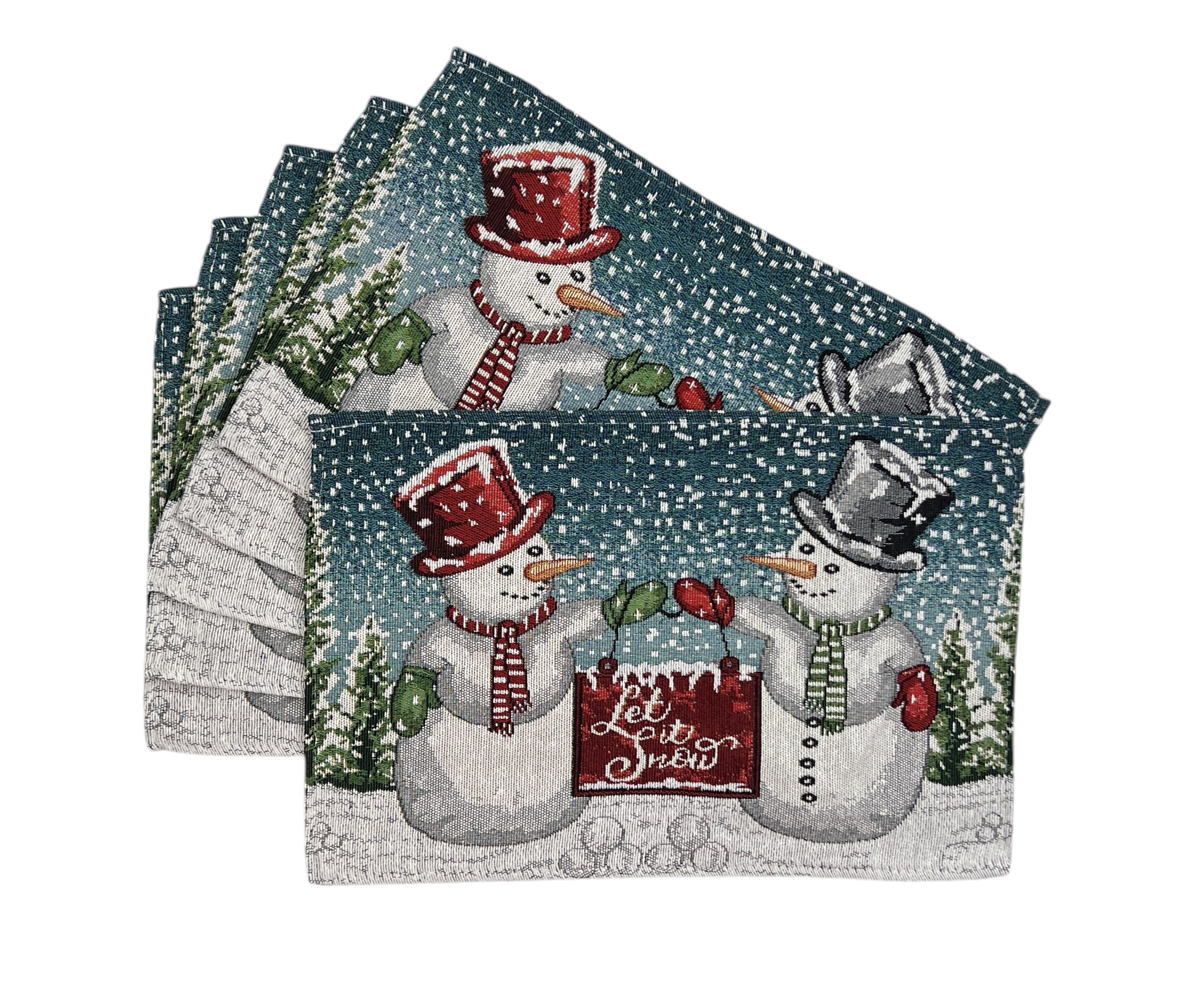 Serafina Home Holiday Let It Snow Christmas Tapestry Placemats, Set of Six (6) Colorful Tapestry Weave Fabric, for Holiday's, Thanksgiving, Winter, Christmas