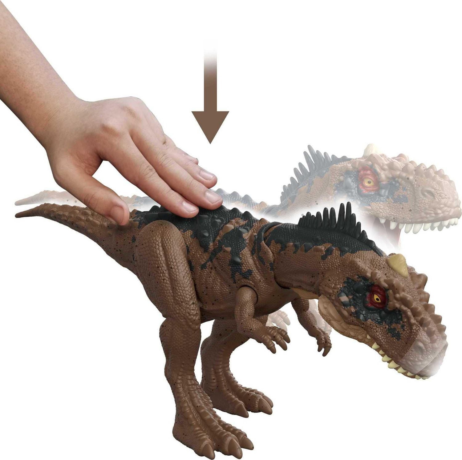 ​Jurassic World Dominion Roar Strikers Rajasaurus Dinosaur Action Figure with Roaring Sound and Attack Action, Toy Gift Physical & Digital Play