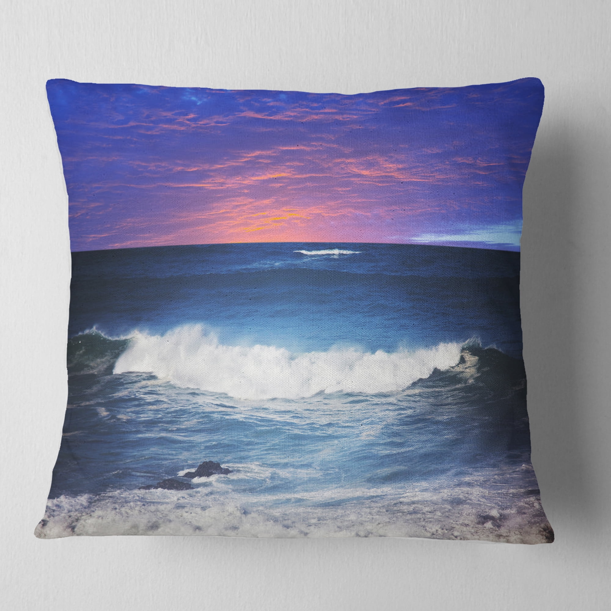 Designart Troubled Sunset Sea under Blue Sky - Seashore Throw Pillow - 18x18
