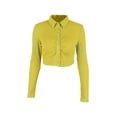 thumbnail image 3 of Qmyliery Women  Leisure  Crop Tops, Lapel Neck Solid Color Long Sleeve Pleated Shirt, 3 of 9