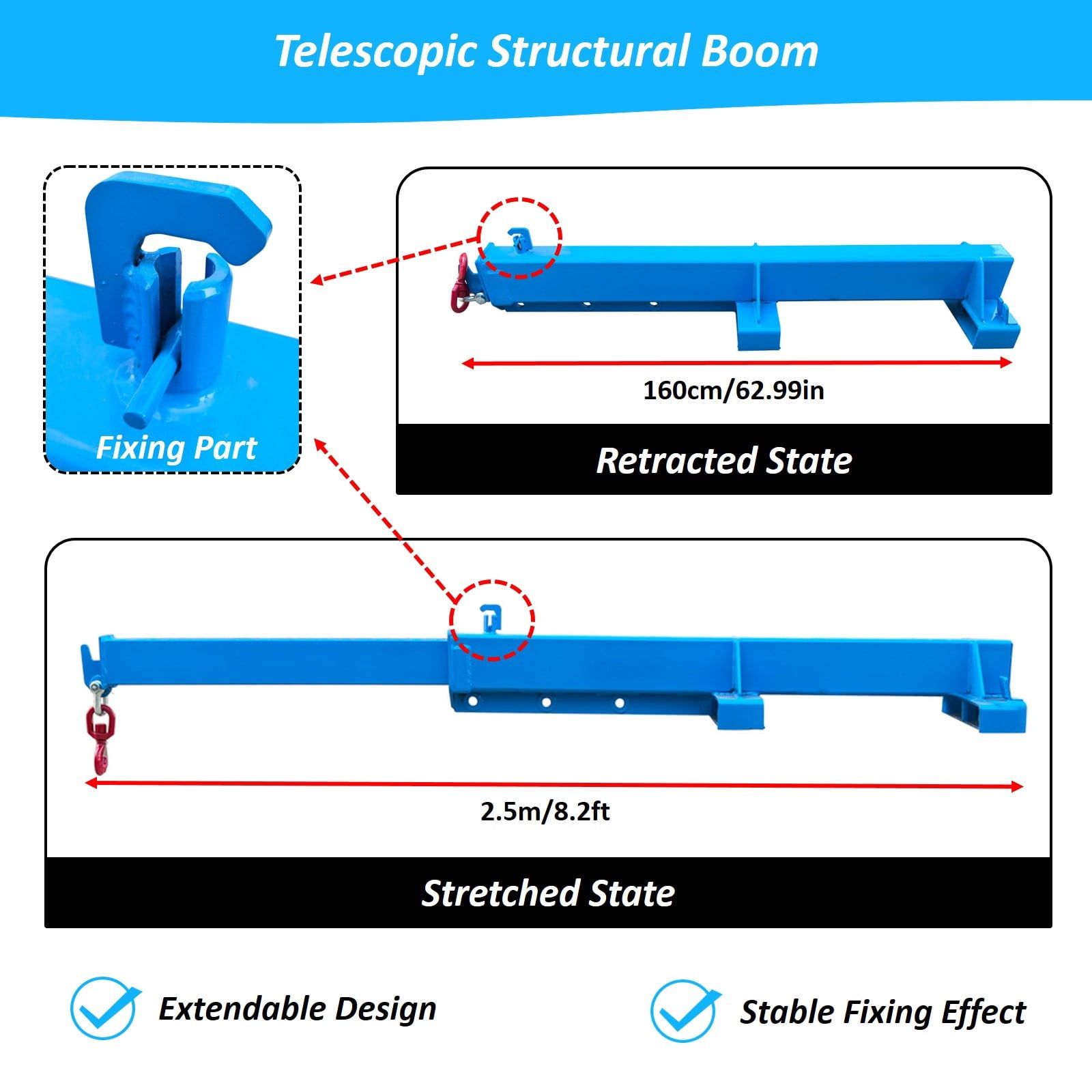 1T Adjustable Mobile Crane Blue Lifting Hoist Telescopic Arm Forklift for Warehouse Factory