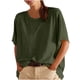 thumbnail image 1 of Camisas de Manga Corta para las Mujeres Casual Cuello Redondo Sólido, Mezcla de Algodón Moda de Verano Blusa Superior, 1 of 9
