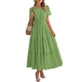 thumbnail image 1 of Vestido casual BTFBM de verano 2025 con cuello en V y manga corta, verde, 1 of 9