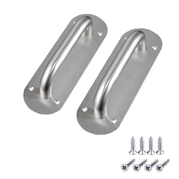 2Pcs Pull Push Door Plate Handle 8inch Stainless Steel Heavy Duty Barn Door Pull for Shed Commercial Fire Door with Mounting Screws (Oval,Silver, 200x65mm)