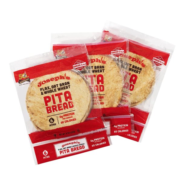 Joseph's Pita Bread Value 3Pack, Flax Oat Bran And Whole Wheat, 7G