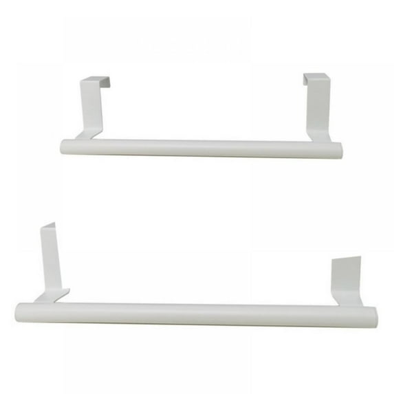 Aosijia 2 Pcs Modern Towel Bar with Hooks for Bathroom and Kitchen, Brushed Stainless Steel Towel Hanger Over Cabinet White L