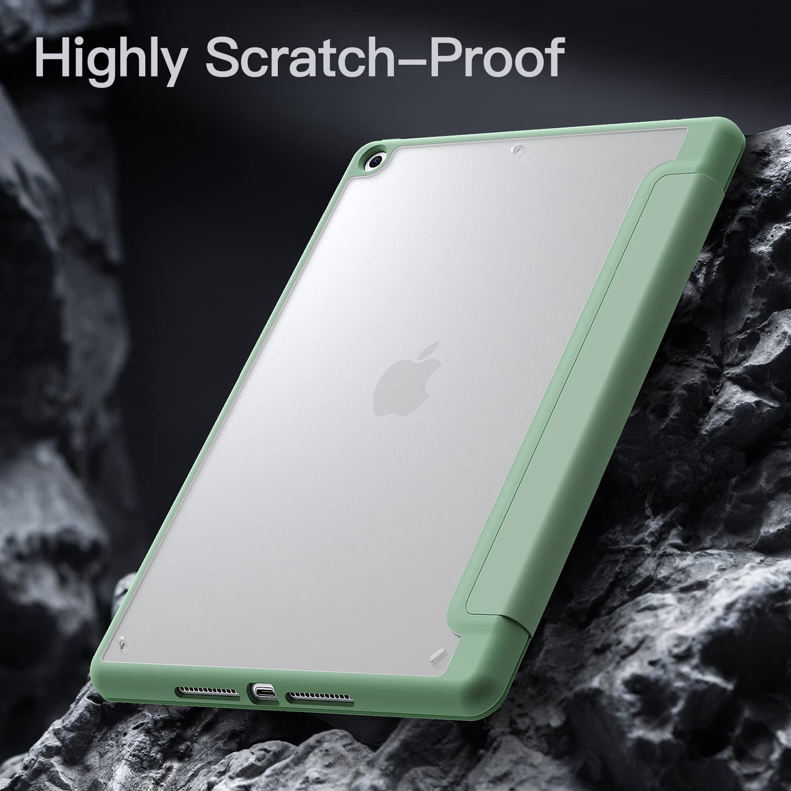 JETech Matte Case for iPad 9/8/7 (10.2-Inch, 2021/2020/2019 Model, 9th/8th/7th Generation) with Pencil Holder, Frosted Translucent Back Slim Stand Protective Tablet Cover (Matcha Green)