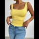 thumbnail image 4 of Camiseta Básica de Verano Sin Mangas con Cuello Cuadrado y Fruncido para Mujer. Amarillo L, 4 of 10