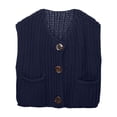 thumbnail image 1 of Women's Sleeveless Solid Color Pocket Button Knit Cardigan Vest Short Outerwear For Spring And Summer, 1 of 7