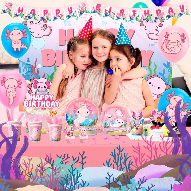 Axolotl Birthday Backdrop Banner - 5x3 Ft Pink Cartoon Design For Girls Birthday Party, Baby Shower, Kids Decor