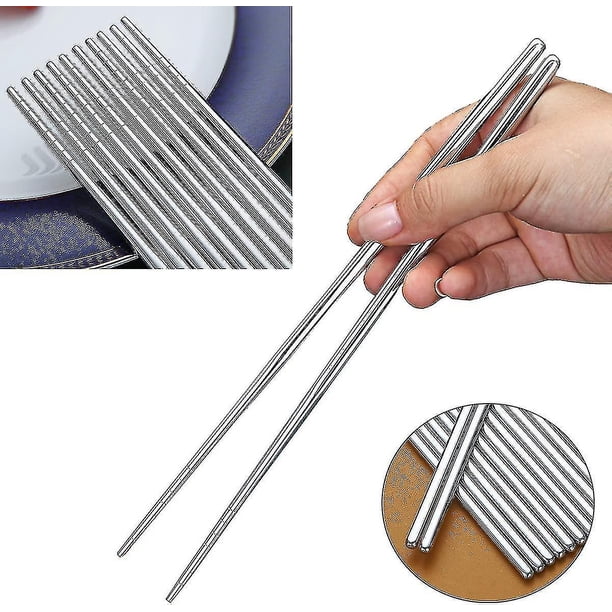 10 Pairs Reusable Chopsticks, Stainless Steel Metal Chop Sticks, Japanese Chinese Korean Chopstick Dishwasher Safe, 8.9 Inch (silver/chop Sticks)