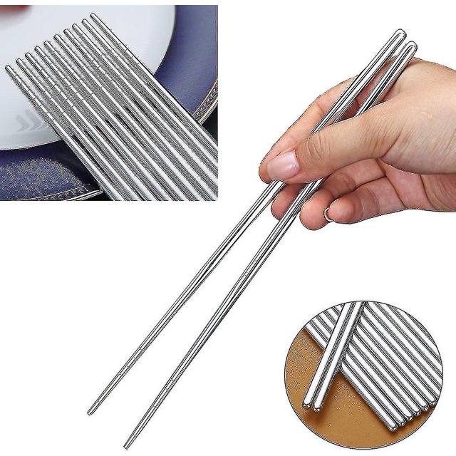 10 Pairs Reusable Chopsticks, Stainless Steel Metal Chop Sticks, Japanese Chinese Korean Chopstick Dishwasher Safe, 8.9 Inch (silver/chop Sticks)