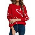 thumbnail image 3 of Women Valentines Day Sweater Long Sleeve Embroidery Heart Sweater Oversized Knitted Pullover Jumper Tops Red S, 3 of 9