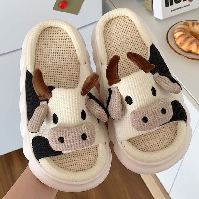 Sandalias y zapatillas mudas para uso doméstico en el dormitorio, zapatillas de lino de vaca con dibujos animados bonitos para mujer Wmkox8yii ytu11217