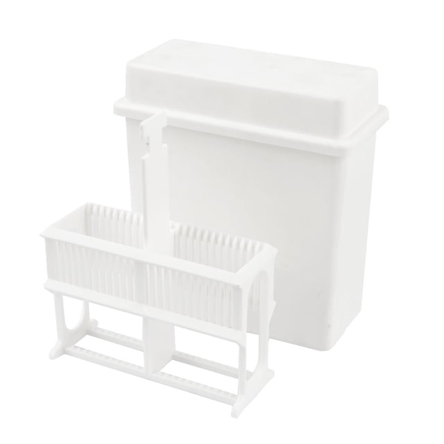 Unique Bargains Plastique Couvert 24 Fentes de Coloration Rack de Pot Blanc pour les Lames de Microscope