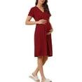 thumbnail image 4 of INSPIRE CHIC Women's Maternity Dress Casual V Neck Short Sleeve Pleated Breastfeeding Nightgowns S Red, 4 of 6