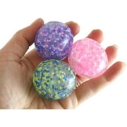 1 Pack of 3 Small Amazing 1.5" Confetti Bead with Thick Gel Mold-able Stress Ball - Ceiling Sticky Glob Balls - Squishy Gooey Shape-able Squish Sensory Squeeze Balls OT