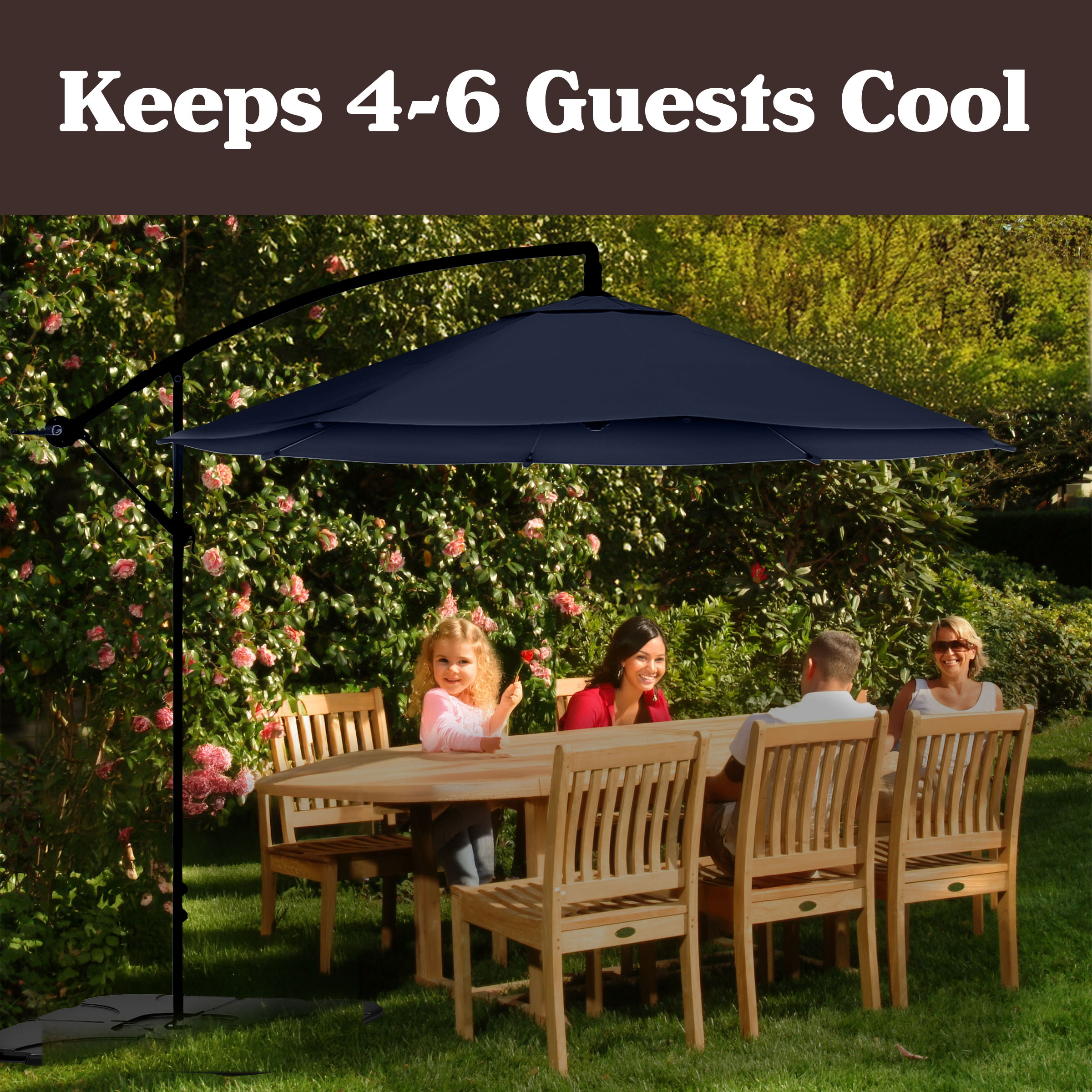 Pure Garden 10-Foot Offset Patio Umbrella with Crank and Base (Navy Blue)