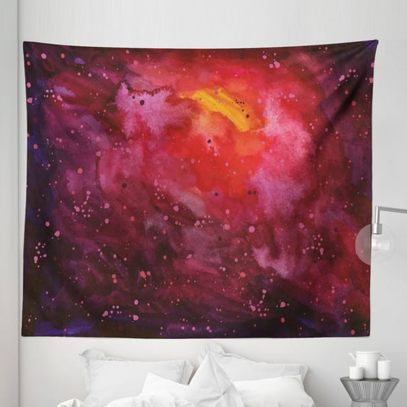 Galaxy Tapestry, Cosmos Milky Way Galaxy Abstract Stardust in Watercolor Design, Fabric Wall Hanging Decor for Bedroom Living Room Dorm, 5 Sizes, Lavender Orange Mustard, by Ambesonne