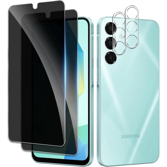 [2 2 Pack] Privacy Screen Protector for Samsung Galaxy A16, Anti-Spy Shatterproof Tempered Glass with Camera Lens Tempered Glass 9H Hardness Bubble Free Anti-Glare Case Friendly