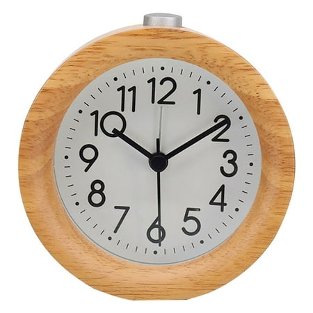 

Peryerana Electronic Wood Alarm Clock Bedroom Luminous Silent Night Light Student Kids Desktop Lamp Round