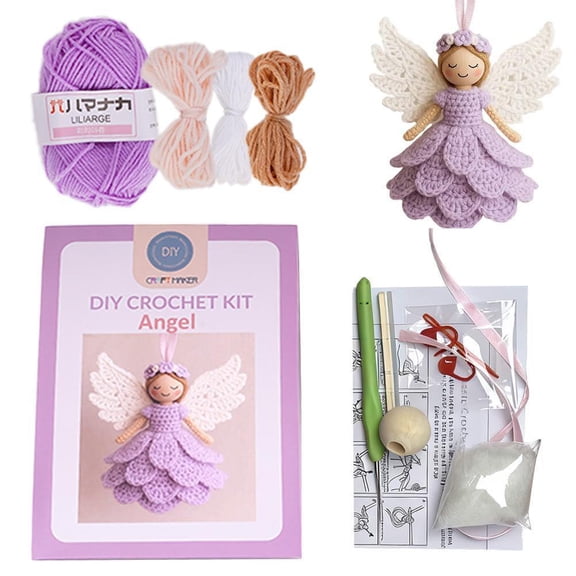 Pekkaxy DIY Crochet Angel Ornament Kit, 6 in Tall, Beginner-Friendly Craft Project, Create a Handmade Holiday Decoration for Your Christmas Tree