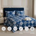 thumbnail image 3 of DBOZE Reversible Cotton Blend 3 Piece Embroidered Quilt Set Elegant Bedspread with Decorative Pillow Shams All Season Coverlet(King.Blue/White), 3 of 7
