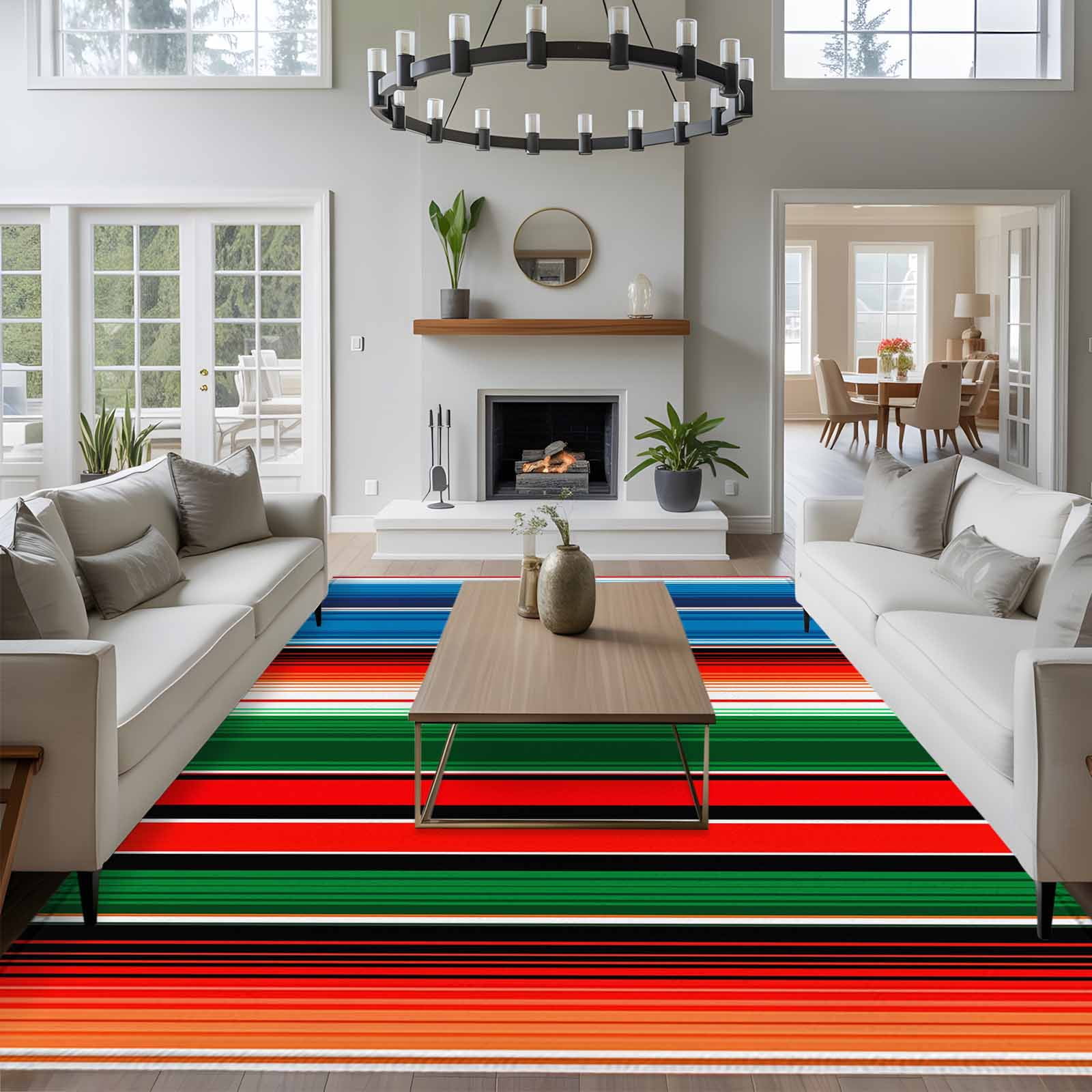 6'x9' Area Rugs, Mexican Serape Indoor Outdoor Area Rug for Living Room Bedroom, Colorful Stripes Vertical Lines Abstract Washable Bathroom Rugs Kitchen Floor Carpet Mats Home Decor Aesthetic