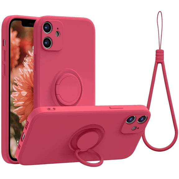 Compatible with iPhone 12 Mini Case, Silicone with 360°Ring Kickstand Holder (Support Magnetic Car Mount) Soft Silk Microfiber Cloth Designed for iPhone 12 Mini 5.4 inch 2020 (Red)
