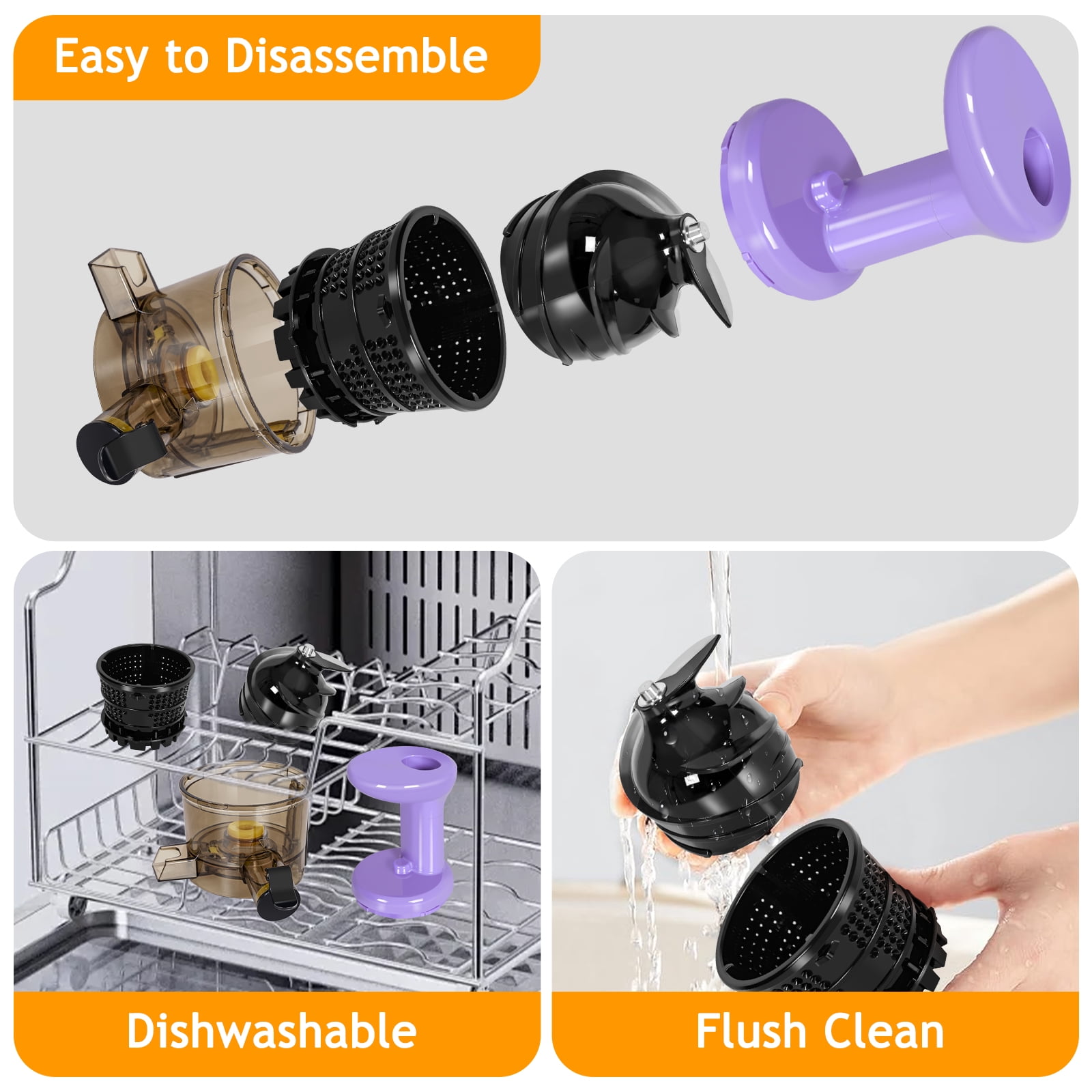 CAYNEL Masticating Slow Juicer Compact and Portable Cold Press Juice with 1.77” Extra Wide Inlet Funnel,Violet