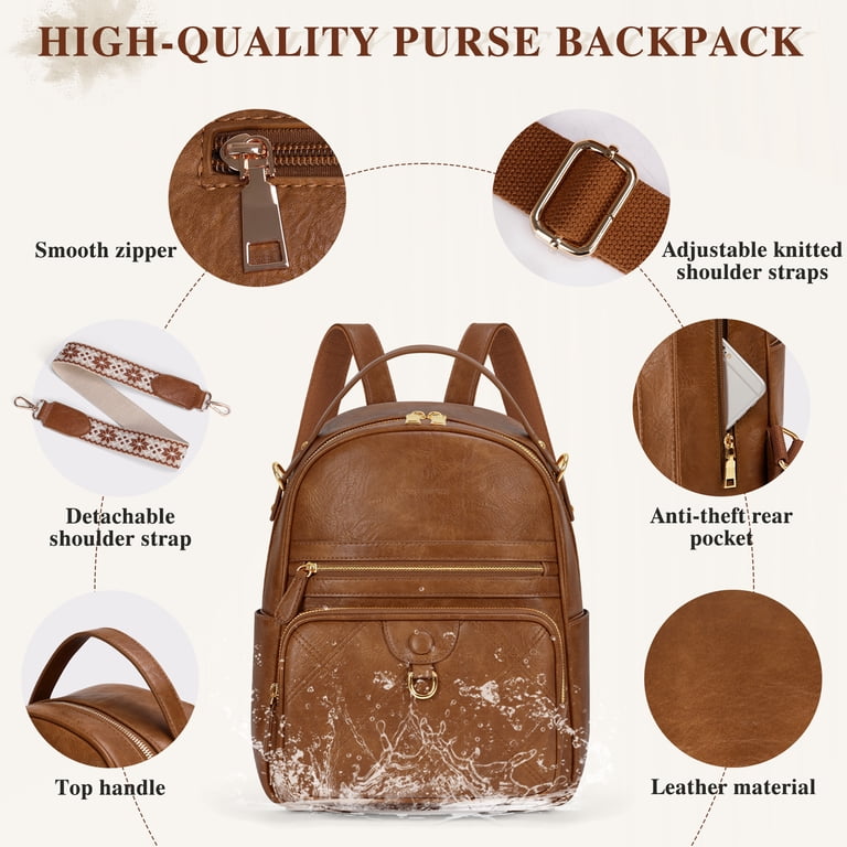 cheap soft leather backpack purse UEIRY Genuine for Women Convertible Shoulder Bag with Multiple Pockets for Travel Work School（Light brown） : Clothing, Shoes & Jewelry made out of 100% real cowhide leather RAINSMORE Backpack Purse for Women
