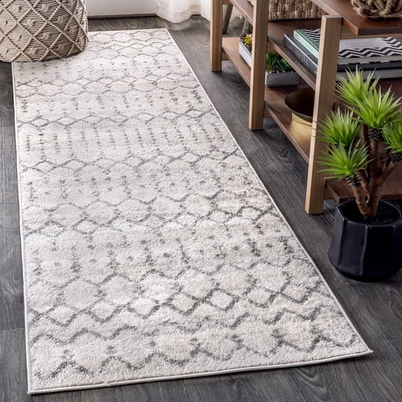 JONATHAN Y MOROCCAN HYPE 2 x 18 Runner Rug, Boho Vintage Diamond - Cream/Gray, MOH101B-218
