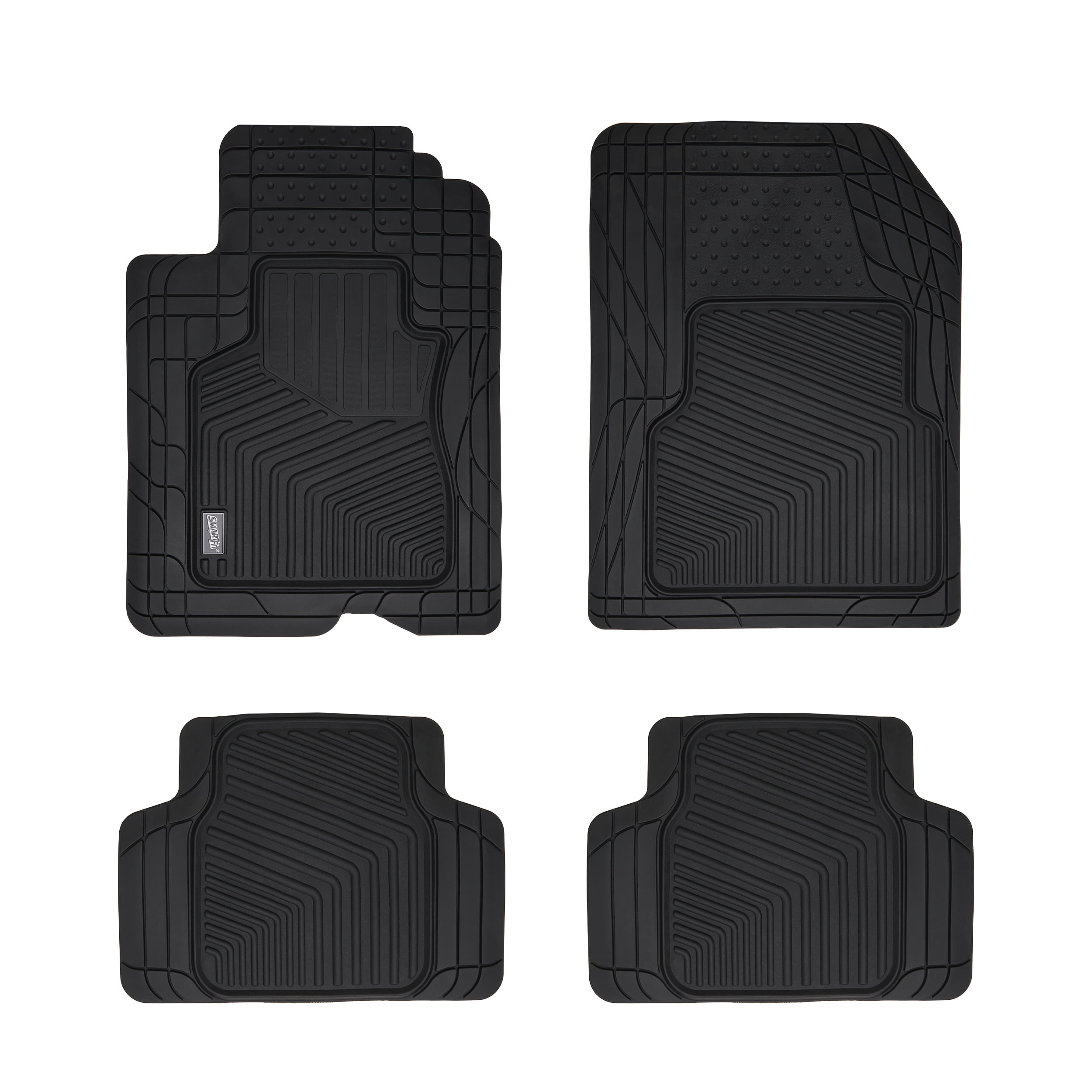 SmartFit 4Piece Black AllWeather Heavy Duty Car Floor Mats, Rubber