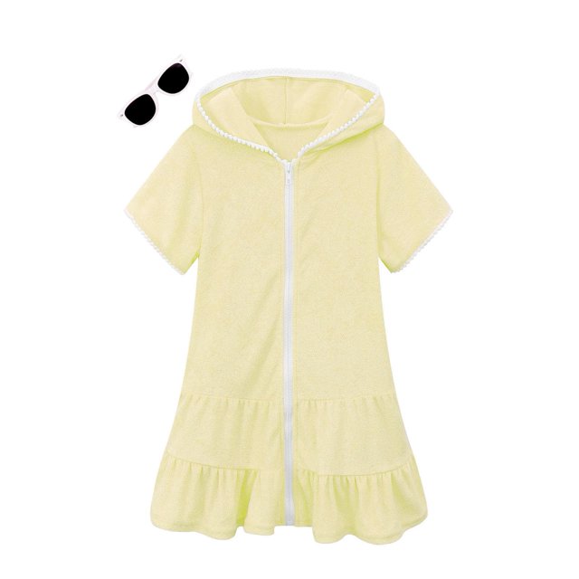 Ropa de Playa LUCKYGAL para Niñas Grandes, Amarillo Limón, Talla 12-13 con Gafas de Sol