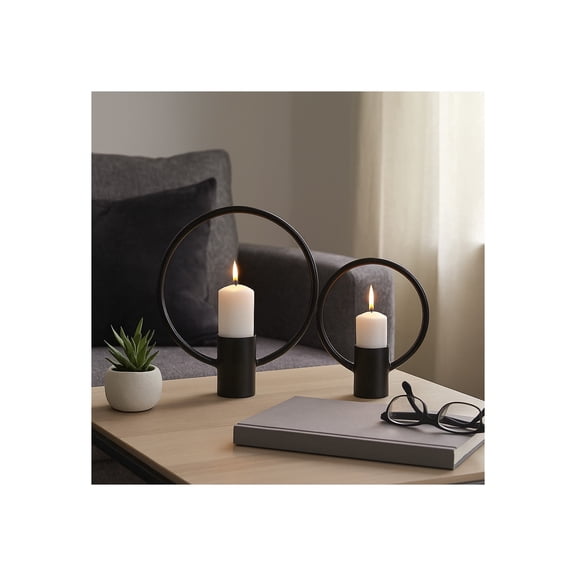 Sagebrook Home Modern Metal Tealight Candle Holder - Pillar Candlestick Holder for Table Centerpieces or Living Room Decor - Set of 2, 16", 13", Black