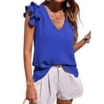 thumbnail image 4 of Xuanfei Women Solid Color V Neck Tiered Flutter Sleeves Ruffle Top, 4 of 4
