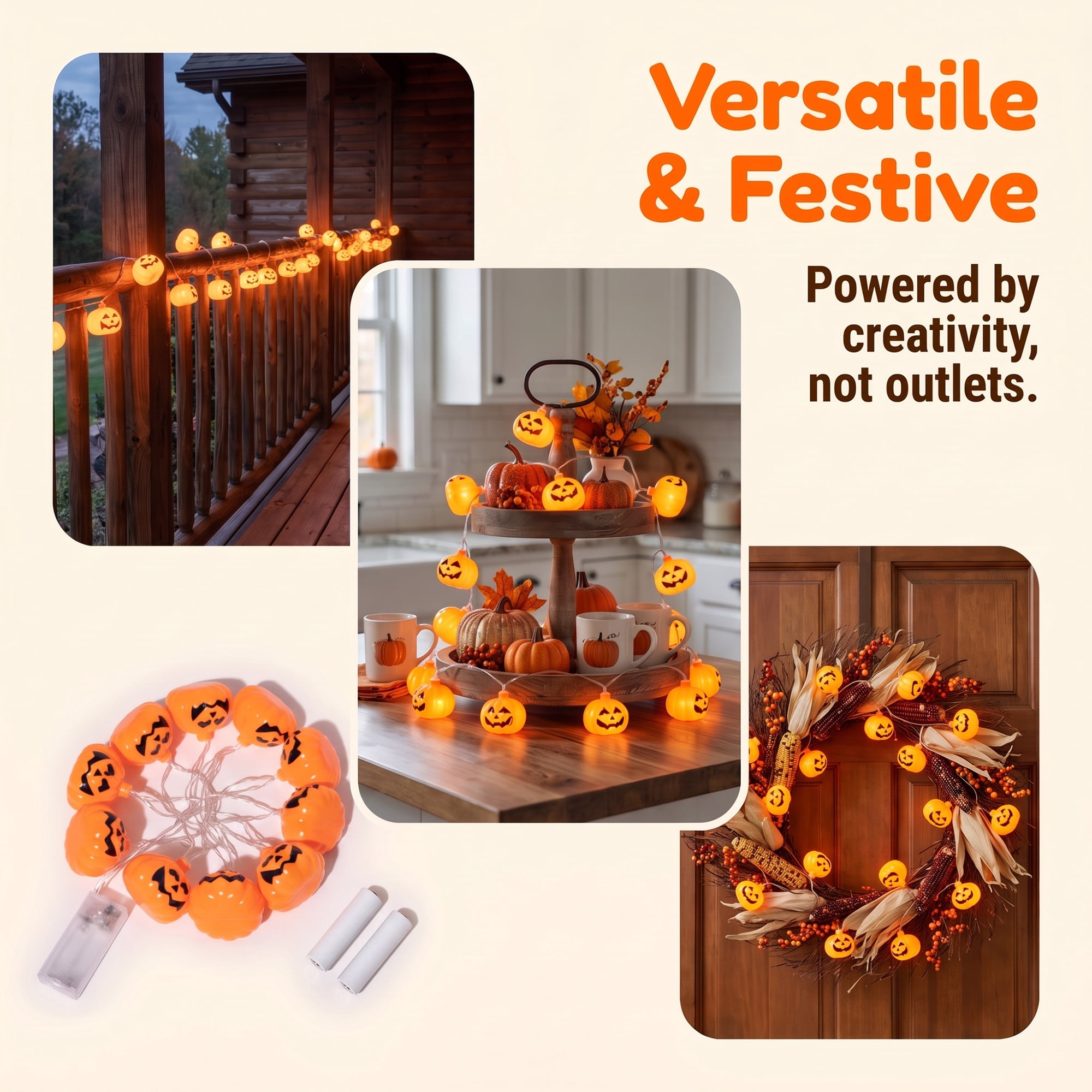 Unique Bargains Halloween Jack-O'-Lantern Fairy Lights 4.9 ft Pumpkin Battery Operated