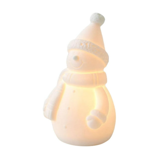 Figura navideña iluminada de cerámica para escritorio, adorno para escritorio interior y festival Muñeco de nieve